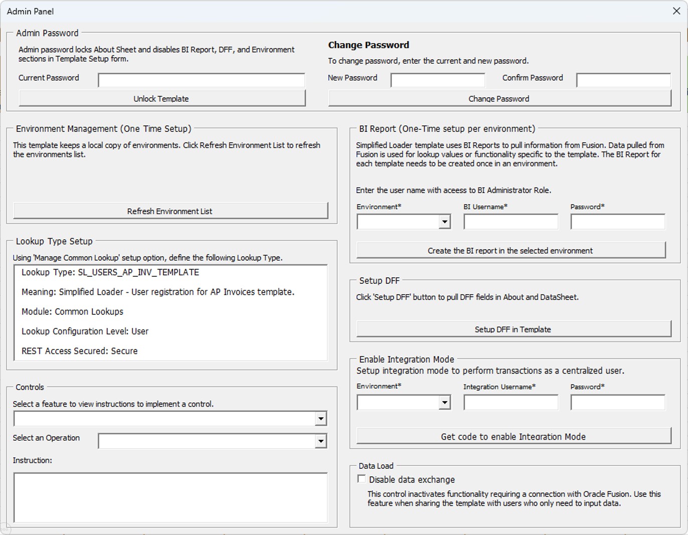 Unlocked Panel - Simplified Loader Excel for Oracle Fusion Cloud ERP
